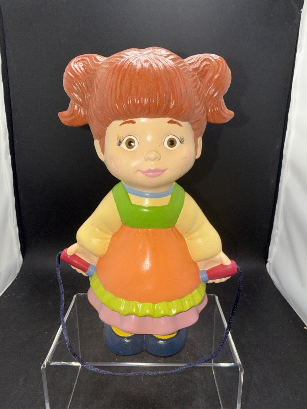 Vintage Girl Holding Jump Rope Figurine Red Hair Pigtails Child Nursery Decor